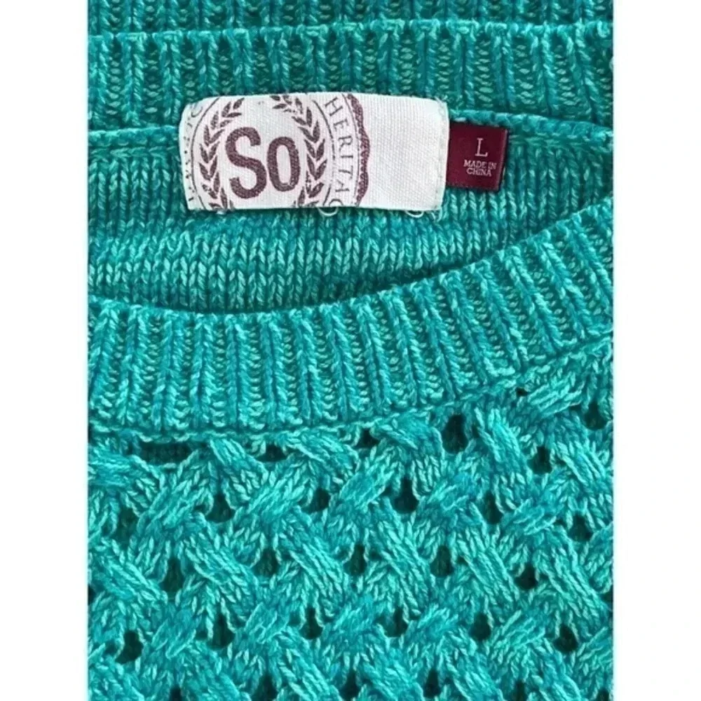 SO‎ Long Sleeve Pullover Sweater Juniors Teal Size Large